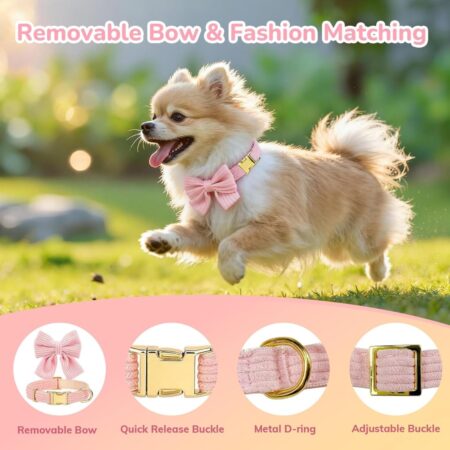 Small Dog Collar Harness And Leash Set, Dog Harness No Pull With Bowtie, Breathable Cotton Adjustable Pet Puppy